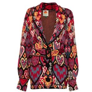 FARM Rio Black Hearts Ikat Cardigan Sweater